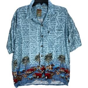 Pineapple Connection Shirt Mens XL Blue Hawaiian Button-Up Short Sleeve Beach